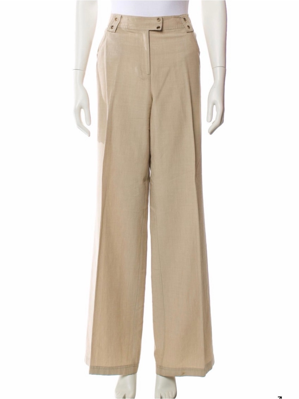 St. John Beige Wide-Leg High-Waist Trousers